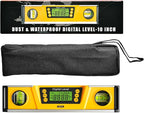 Digital Level and Protractor, 10 Inch IP54 Protected Electronic Bubble Inclinometer Angle Finder Gauge with Large LED Backlight Display & Magnetized V-Groove Base Carrying Bag Included (Orange)