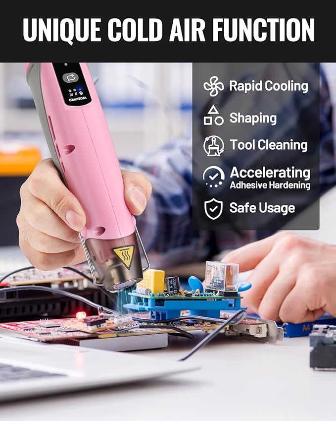 WORKPRO 7.2V Mini Cordless Heat Gun, 680℉ Hot Air Gun with Reflector Nozzle, 3 Temp Settings - Cool Air, 302℉(150℃)/680℉(360℃), Fully Ceramic Heating Core for Craft Embossing