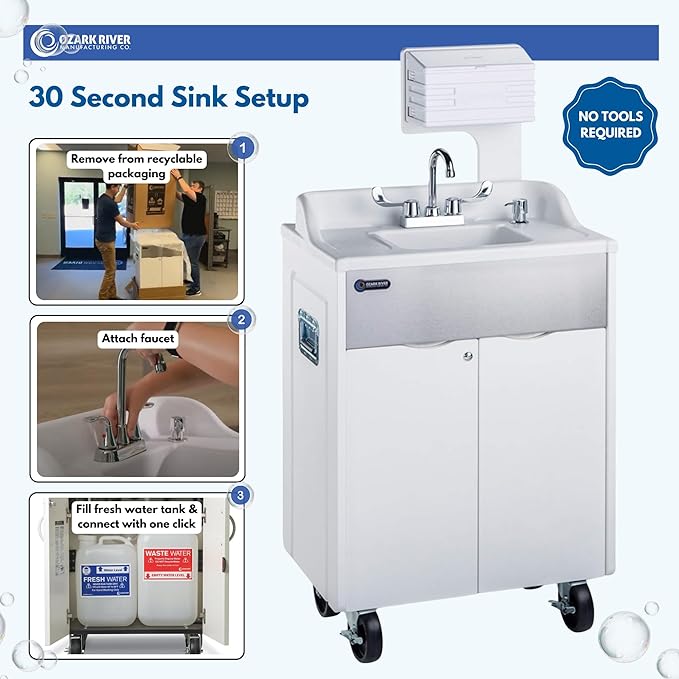 Ozark River Portable Sinks, Titan PRO 1 White, Outdoor Portable Sink with Hot Water, Mobile Self Contained Sink with Water Tanks and Wheels, Portable Outdoor Hand Washing Sink Station