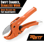 Mutt Tools Professional 1.5” PVC Pipe Cutter Tool - Heavy-Duty Ratcheting Plastic Pipe Cutter for PVC, CPVC, PEX – Cuts up to 1.5 Inch OD – Plumbing Cutting Tool for Home and Pro Use