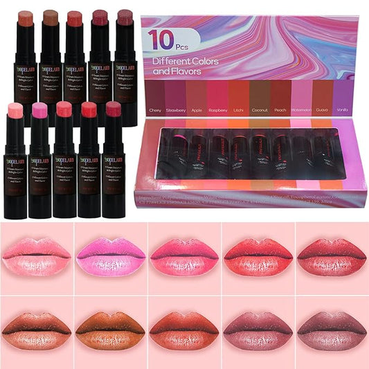 10 Pack Tinted Lip Balm With Glitter Powder Tinted Chapstick - Moisturizing, Soothing, and Repairing Dry and Chapped Lips-VeraVaultWomen