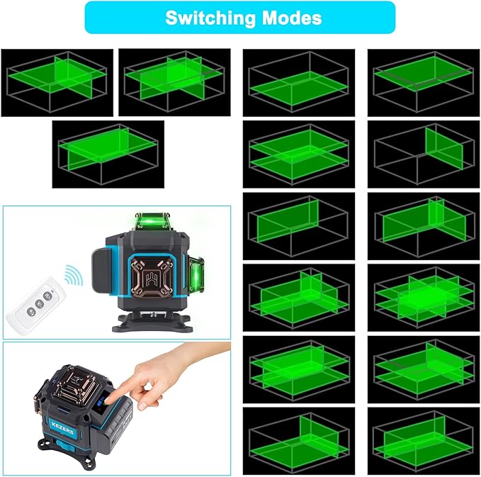 KEZERS Laser Level 360 Self Leveling,4 x 360 Laser Level with Screen Green Laser Level Line tool Leveling and Alignment Laser Tool with Pulse Mode for Construction and Picture Hanging,Remote Control