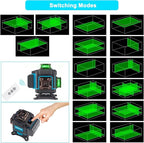 KEZERS Laser Level 360 Self Leveling,4 x 360 Laser Level with Screen Green Laser Level Line tool Leveling and Alignment Laser Tool with Pulse Mode for Construction and Picture Hanging,Remote Control