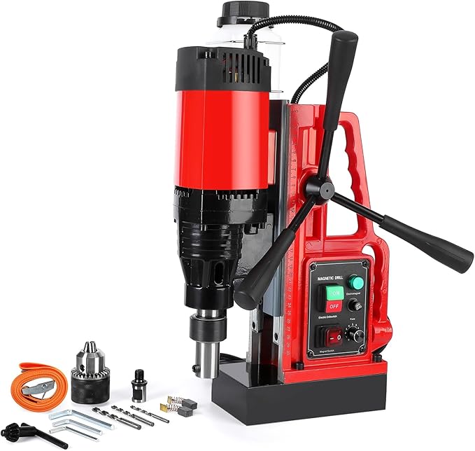 1550W Magnetic Drill Press, 500RPM Portable Mag Drill Press with 2 Inch Boring Diameter, 10-Speed Core Drilling Machine, Single Track Electric Drilling Tool for Metal Working, Industrial