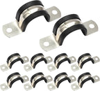 10PCS Reinforced Rigid Pipe Strap Clamp 1 Inch Conduit Clamp with Rubber Straps, Pipe Brackets for Mounting 2 Hole U Clamps Brackets Strap Hanger Tube Tension Clips Heavy Duty
