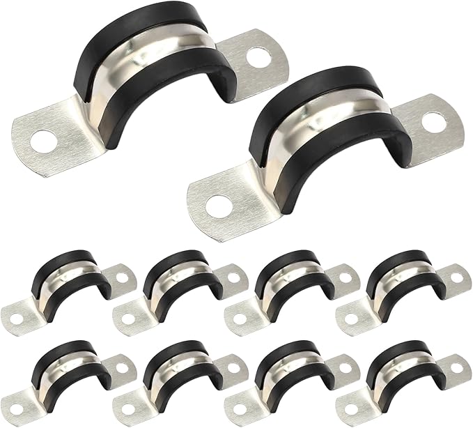 10PCS Reinforced Rigid Pipe Strap Clamp 1 Inch Conduit Clamp with Rubber Straps, Pipe Brackets for Mounting 2 Hole U Clamps Brackets Strap Hanger Tube Tension Clips Heavy Duty