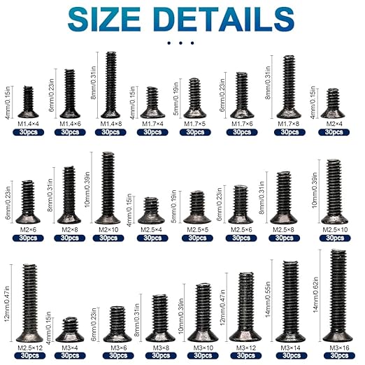 NINDEJIN 720pcs Laptop Notebook Computer Carbon Steel Screws Kit Set, Flat Head Phillips Screw Assortments, M1.4/1.7/2/2.5/3 Countersunk ssd Screws Accessories for SSD Toshiba DELL Sony Samsung