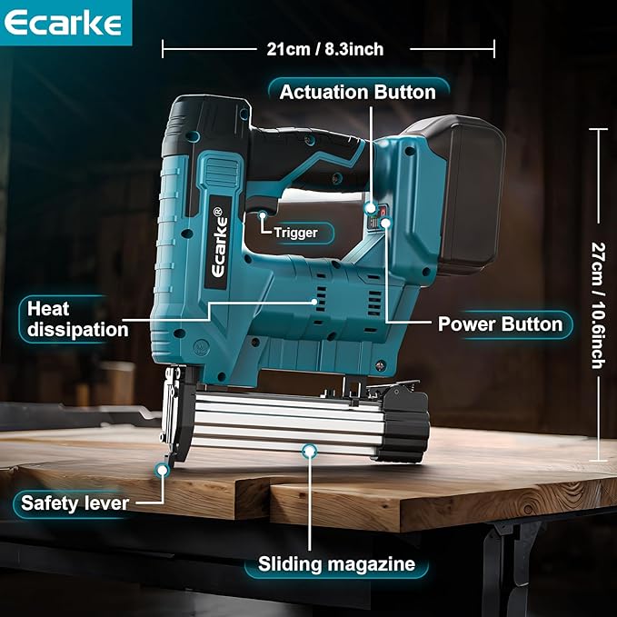Ecarke Cordless Brad Nailer Compatible with Makita 18V Battery: 18 Gauge Electric Nail Gun Staple Gun, 5/8 to 1-1/4 Inch 2 Modes Brushless Nail Gun with 100 Nails for Upholstery Wood (No Battery)