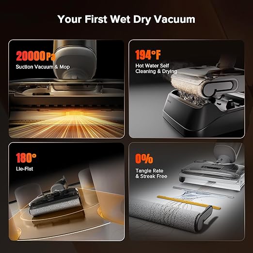 roborock F25 GT Vacuum Mop All in One, Wet Dry Vacuum Cleaner Cordless, 20000Pa Floor Cleaner Machine for Tile Hardwood Wood Vinyl Floor, Edge to Edge Self Cleaning Electric Mop with 180° Lie-Flat