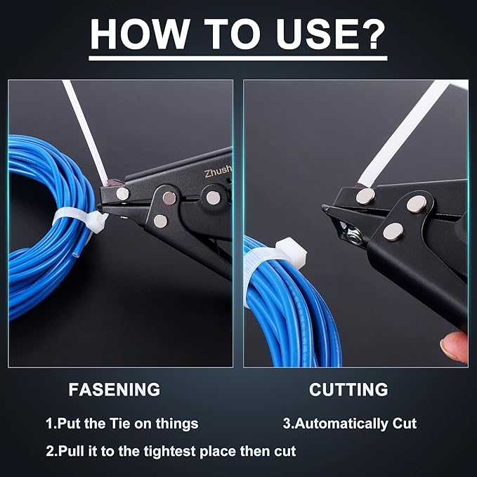 Zhushan Cable Tie Gun - Fastening Tool with Adjustable Tension to Cut Nylon Tie