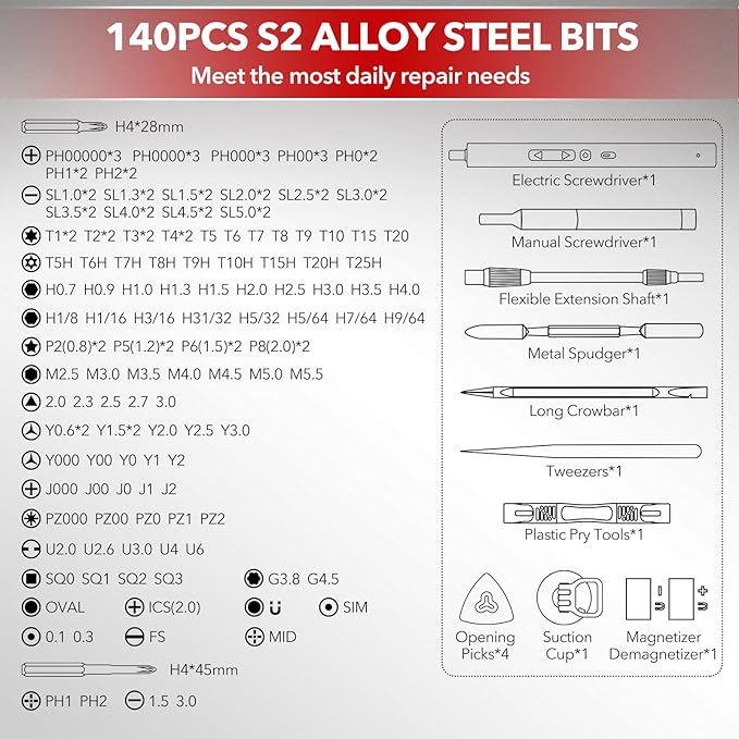 Mini Electric Screwdriver 155 in 1 Small Precision Screwdriver Set Max 5 N.m Cordless Screwdrivers with 3 Torque Settings 140 S2 Magnetic Bits, Repair Tool Set for Phone Computer Watch Drones