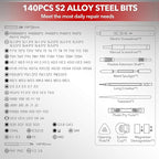 Mini Electric Screwdriver 155 in 1 Small Precision Screwdriver Set Max 5 N.m Cordless Screwdrivers with 3 Torque Settings 140 S2 Magnetic Bits, Repair Tool Set for Phone Computer Watch Drones