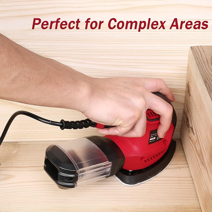 Sander, 200W Detail Sander has 2 Pcs Polishing Pads, 14000RPM, Compact Electric Sander with 20Pcs sandpaper, Hand Sanders with Efficient Dust Collection System for Woodworking, Sanding Works in Home