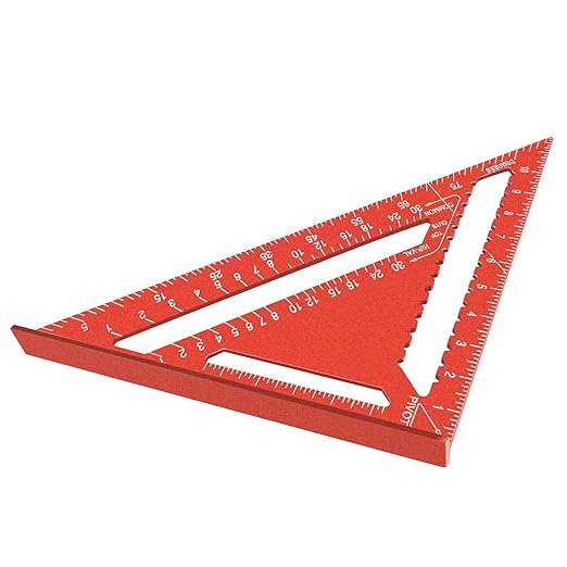 Beslands Aluminum 12-inch Rafter Square Carpenter Measuring Layout Tool Alloy Metal Triangle Ruler Imperial Protractor for Woodworking and Carpentry Red
