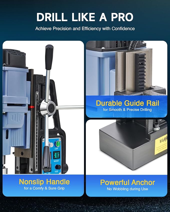 ZELCAN Magnetic Drill Press with 6 Drill Bits, 1550W Mag Drill Press with 2" Dia. 3125 lbf/13900N Mag Force, 650 rpm Power Magnetic Drill with Stepless Speed & Reversible Direction for Metal Surface