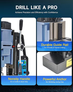 ZELCAN Magnetic Drill Press with 6 Drill Bits, 1550W Mag Drill Press with 2" Dia. 3125 lbf/13900N Mag Force, 650 rpm Power Magnetic Drill with Stepless Speed & Reversible Direction for Metal Surface