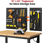 Workbench with Double Layers 48 x 20 Inch Heavy Duty Rubberwood Tabletop Work Table for Garage Adjustable Height Work Bench with Power Outlets Pegboard Pad for Woodworking Shop, Home, Office