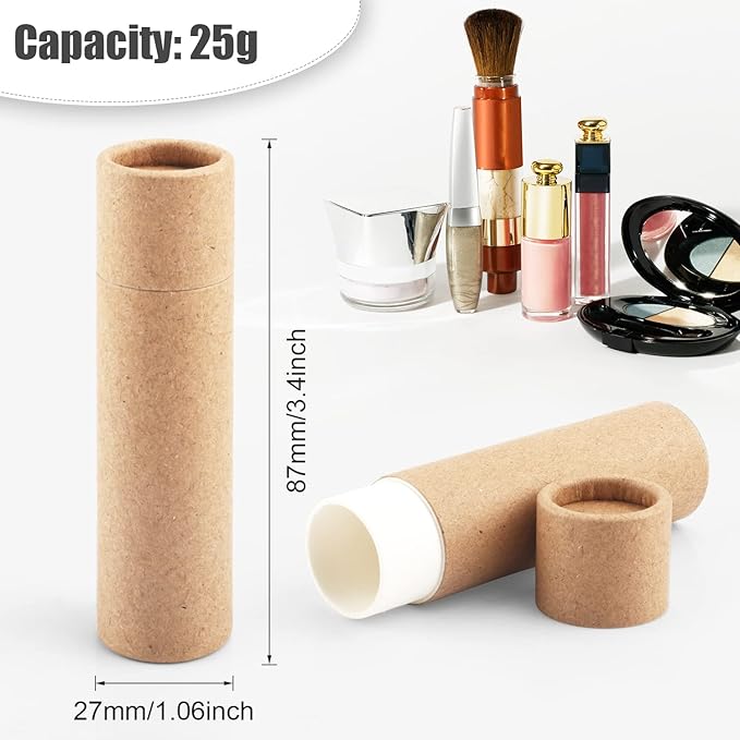 10 Pcs 25g Paperboard Lip Balm Tubes Refillable Krafts Paper Lipstick Tube Round Cardboard Empty Lip Gloss Container Holder Tubes for DIY Chapstick Salve Cosmetic Lotion Solid Perfume - Brown-VeraVaultWomen