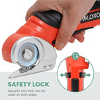 VLOXO Electric Scissors, Cordless Cardboard Cutter Power Box Cutter with Safety Lock, Multi-Cutting Tools for Cardboard, Rechargeable Mini Scissors for Plastic Leather Canvas with Storage Box Orange