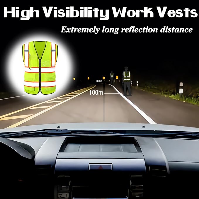 Custom Safety Vest Logo High Visibility Work Vests for Men Customize Hi Vis Reflective Construction Workwear