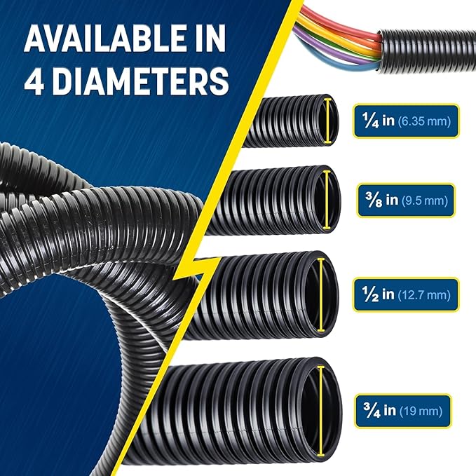 GS Power 1/4 Inch x 100ft Split Wire Loom Tubing, Split Cable Sleeve Cord Protector for Industrial Electrical Wires, Automotive Wire Cover Flexible, High Temperature Cable Conduit, Wrap
