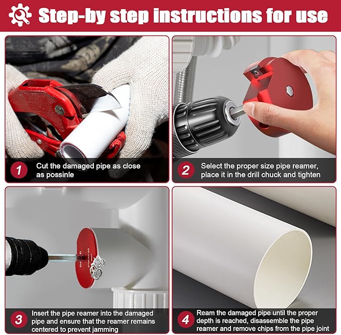8Pcs PVC Pipe Reamer, Plastic PVC Pipe Fitting Reamer Plumbing Tools Kit Fit into Standard 1/2" Drills PVC Pipe Reamer Tool Contains PPR75, PPR100, PPR125, PPR150, PPR200, PPR250, PPR300 and PPR400