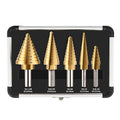 ZELCAN Step Drill Bit Set, 5PCS HSS Titanium Step Drill Bits for Metal, 50 Sizes in 5 High Speed Steel Unibit Stepped Drill Bit for DIY Lovers Electrician, 1/8 to 1-3/8 Inches
