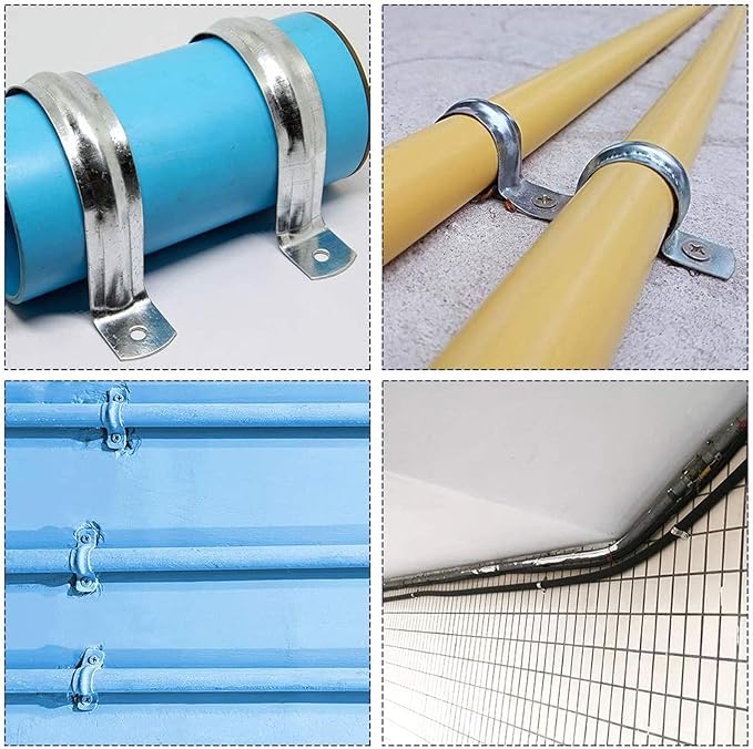 100 Pcs 3/4inch Rigid Pipe Strap,Two Hole Strap U Bracket Iron, Widened Tube Strap Tension Clip Assortment Kit Heavy Duty Pipe Clamp（25mm）