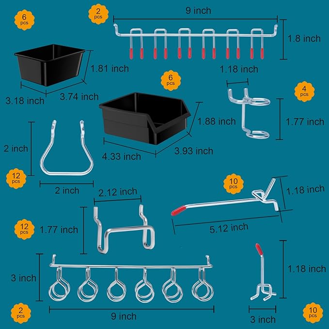 248PCS Pegboard Accessories Organizer Kit,1/8 and 1/4 inch Pegboard Hooks Assortment, Pegboard Bins, Metal Hooks for Hanging Storage (Black)