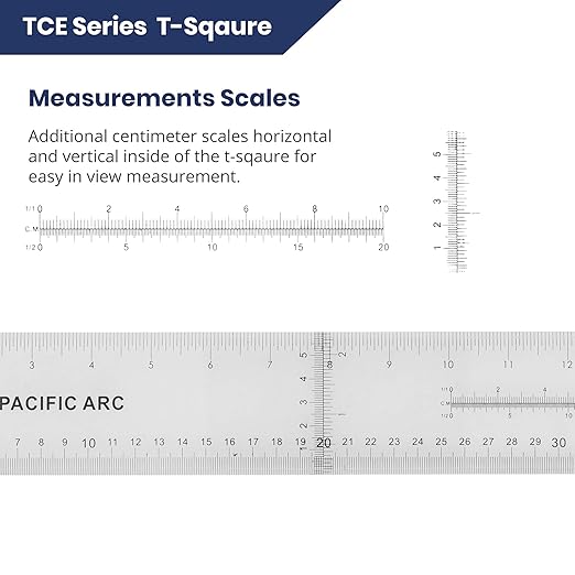 Pacific Arc 30 Inch T Square, Traditional Acrylic Graduated in Inch and Metric, Detachable Head
