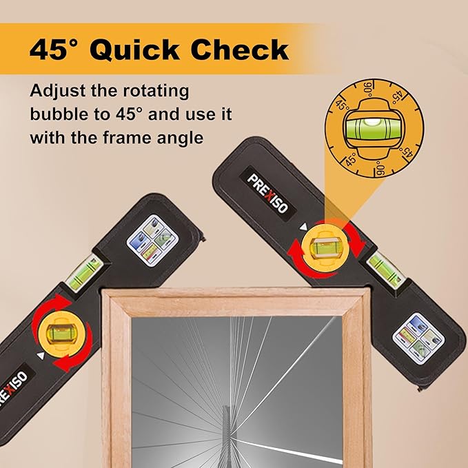 PREXISO 4-in-1 Line Laser Level Multipurpose Torpedo Level, 65Ft Alignment Point & 16Ft Laser Line & 10Ft Measure Tape Ruler & Quick Angle Setting for Hanging Picture Wall Marking Home Renovation