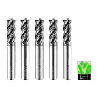 SHAPPRO 1/4 Inch Shank Carbide Square End Mill, 4 Flute CNC Milling Bits, Heat-Resistant Metal Cutting Bits Suitable Alloy Steel, Stainless Steel, Various Cast Iron（5PCS）