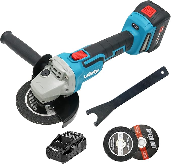 Vikky 20V Cordless Angle Grinder - 8500 RPM Brushless Motor, 5-Inch(125mm), Cutting & Grinding Kit with 20V 4.2Ah Battery & Accessories