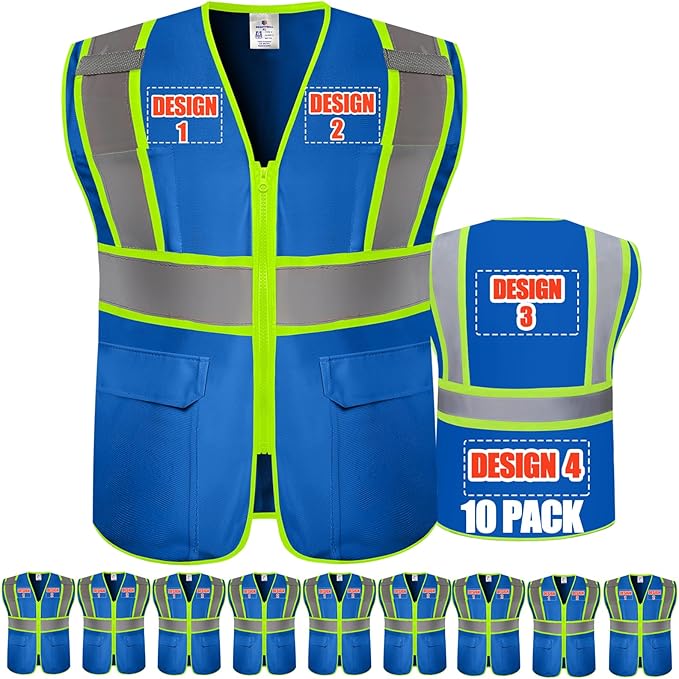 BeautyWill Custom Safety Vest Customized Logo Class 2 High Visibility Reflective Vest with Pockets Construction workwear