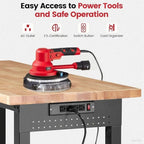 Workbench with Wheels 60 x 22 Heavy Duty Rubberwood Tabletop Work Bench Adjustable Height Garage Work Table with Under Table Shelf, Sided Pegboard, Power Outlets for Home Office