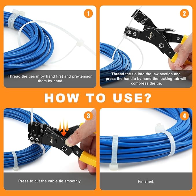 Zhushan Nylon Cable Tie Bundling Tool, 2-in-1 Zip Tie Plier and Cutter Tool with Adjustable Tension, Fastening and Cutting for 2.4-12mm Ties