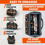 15 Inch Tool Bag with 16 Pockets Foldable Close Top Wide Mouth Tool Bag Organizer with Handle & Padded Adjustable Strap, Heavy Duty, Waterproof