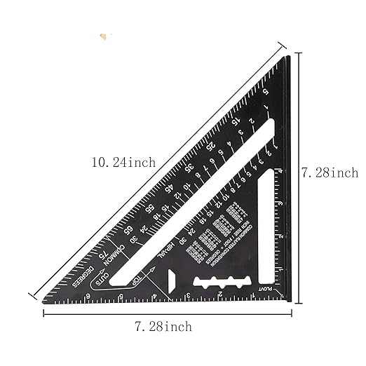 Beslands Aluminum 7-inch Rafter Square Carpenter Layout Tool Alloy Triangle Ruler Protractor （Imperial）