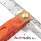 9 Inch T-Bevel Angle Finder Sliding Gauge, Adjustable Ruler Protractor with Hardwood Handle, Metric Marks