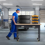 48'' Adjustable Workbench, Heavy Duty Workbench with Drawer, Power Outlet and Lockable Wheels, 2000 LBS Capacity, Work Table Suitable for Office, Garage, Workshop