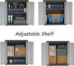 Metal Garage Wall Cabinet, Metal Wall Mounted Storage Cabinets with Lockable Doors and Adjustable Shelves, Floating Tool Cabinet for Garage, Home Office, Kitchen,BlackGrey