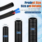 Sasylvia 1/4", 1/2", 3/8" X 10 ft Split Wire Loom Tubing Automotive Wire Loom Assortment Split Cable Sleeves Bulk Flexible Electrical Conduit Protective Kit