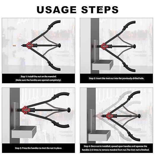 WETOLS 17" Rivet Nut Tool, Hand Rivet Tool Kit with 11 Metric & SAE Mandrels M3 M4 M5 M6 M8 M10 M12, 10-24, 1/4-20, 5/16-18, 3/8-16, 110pcs Rivnuts, Sturdy Case Packed, Auto Release Nut Design, WE-896
