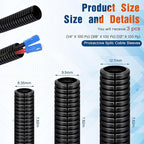 Sasylvia 1/4", 1/2", 3/8" x 25 Ft Split Wire Loom Tubing Wire Loom Assortment Split Cable Sleeves Bulk Flexible Electrical Conduit Protective kit