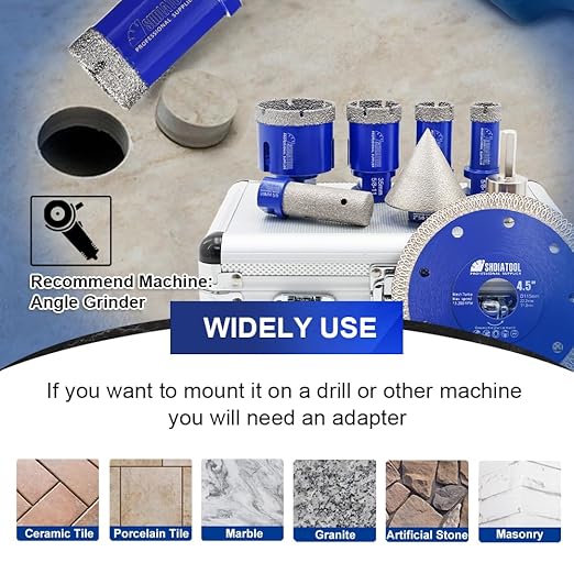SHDIATOOL Diamond Tile Drill Bits Ki 8pcs, Porcelain Hole Saw Sets, Core Bits Cutter for Drilling Ceramic Marble Granite (20/25/35/50/20MM/2/HEX/4.5")