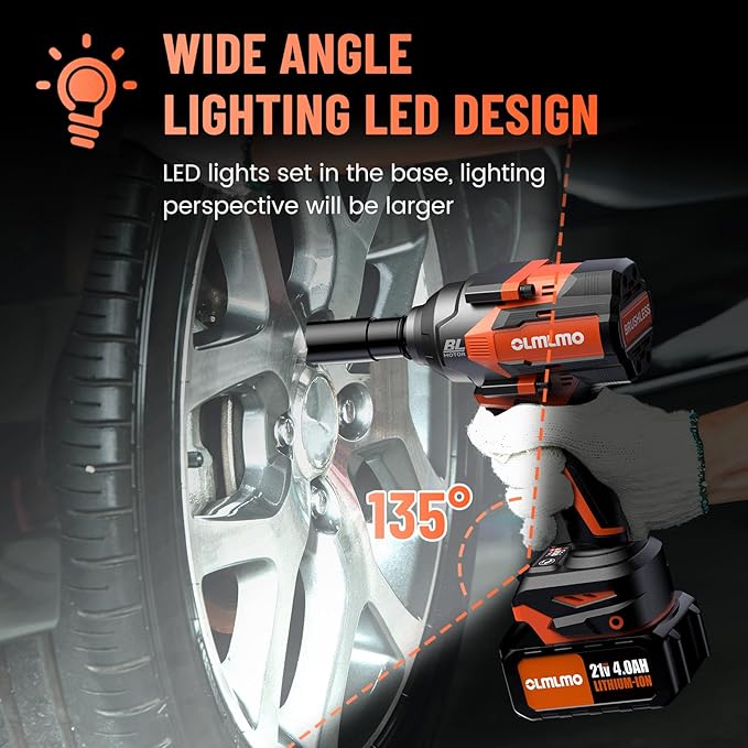 950N.m/700Ft-lbs Cordless Impact Wrench 1/2", 2 * 4.0Ah Battery Brushless Impact Wrench with Fast Charger, 5 Sockets Portable Suitcase for Car Tire DIY