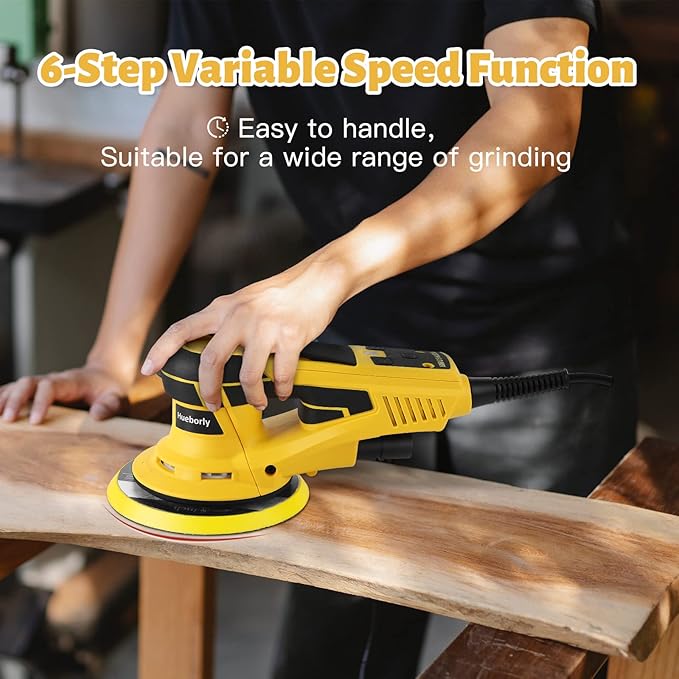 Electric Random Orbital Sander Brushless Motor Powerful 350W Polisher Sander 6-Inch 10000 RPM Variable Speed Tool for Sanding Walls and Wood, Rust Removal, Car Polishing Ect