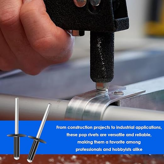 smseace 3/16" x 5/8" Rivets 150 Pcs Black Large Flange Rivets 4.8 x 16mm Black Rivets