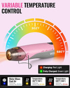 WORKPRO 7.2V Mini Cordless Heat Gun, 680℉ Hot Air Gun with Reflector Nozzle, 3 Temp Settings - Cool Air, 302℉(150℃)/680℉(360℃), Fully Ceramic Heating Core for Craft Embossing