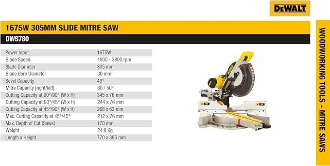 DEWALT Double Bevel Sliding Miter Saw, 12-inch, Compound (DWS780)